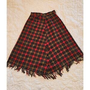 Vintage Eagle's Eye Wool Blend A Line Fringe Hem Plaid Skirt Women Size 10 Multi